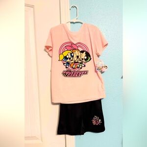 Pink Powerpuff Girls T-Shirt and Black Shorts Set